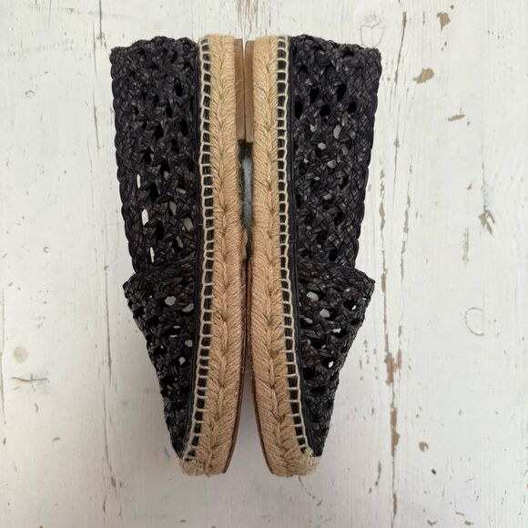 Paloma Barcelo Espadrille Flats Square Toe Black Outer Leather Knit 7 EU 37 - Picture 7 of 10